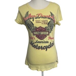 Harley Davidson Vintage Century Medina Ohio Yellow Tee Women's Medium